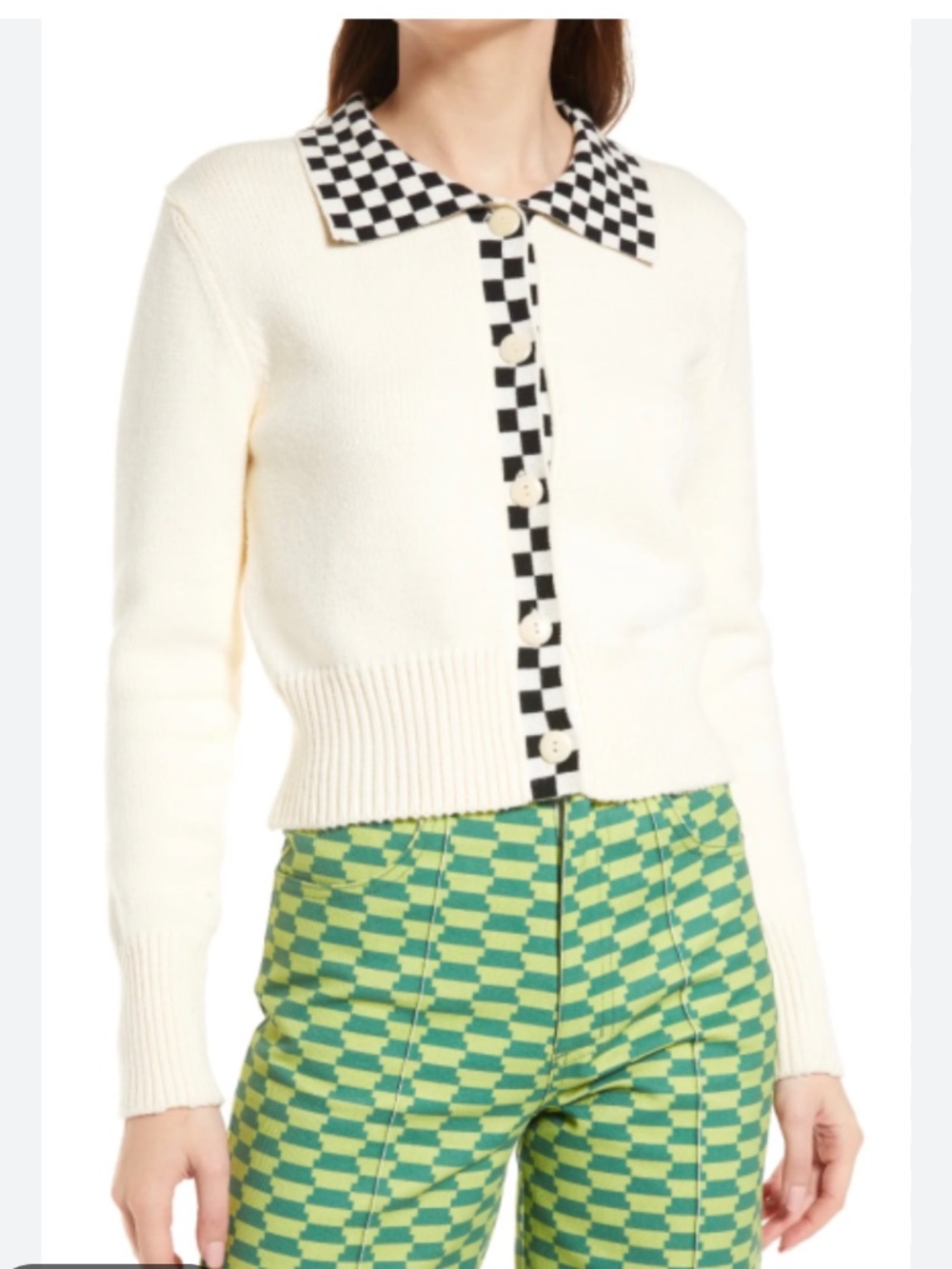 Lisa Says Gah Battenberg Cropped Cardigan Size XS in Ivory
